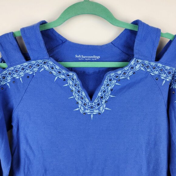 Soft Surroundings Cold Shoulder Embroidered 3/4 Sleeve Blouse Top sz S - Picture 3 of 8